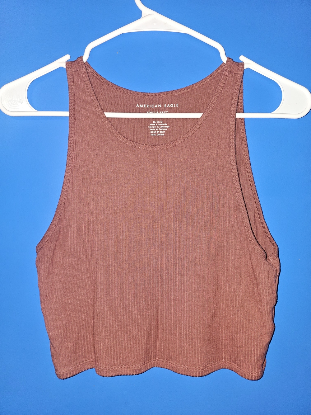 American Eagle Outfitters Ribbed Cropped Tank - Dusty Rose